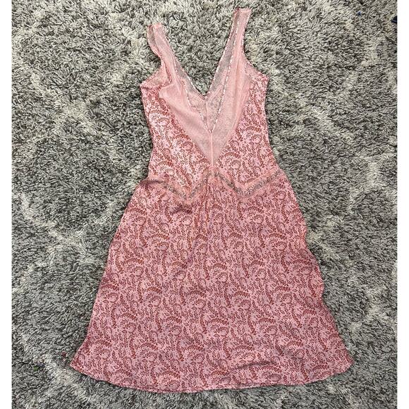 Anthropologie Cerise Pink Floral V Neck Maxi Lace Slip Dress M Medium - Picture 4 of 10